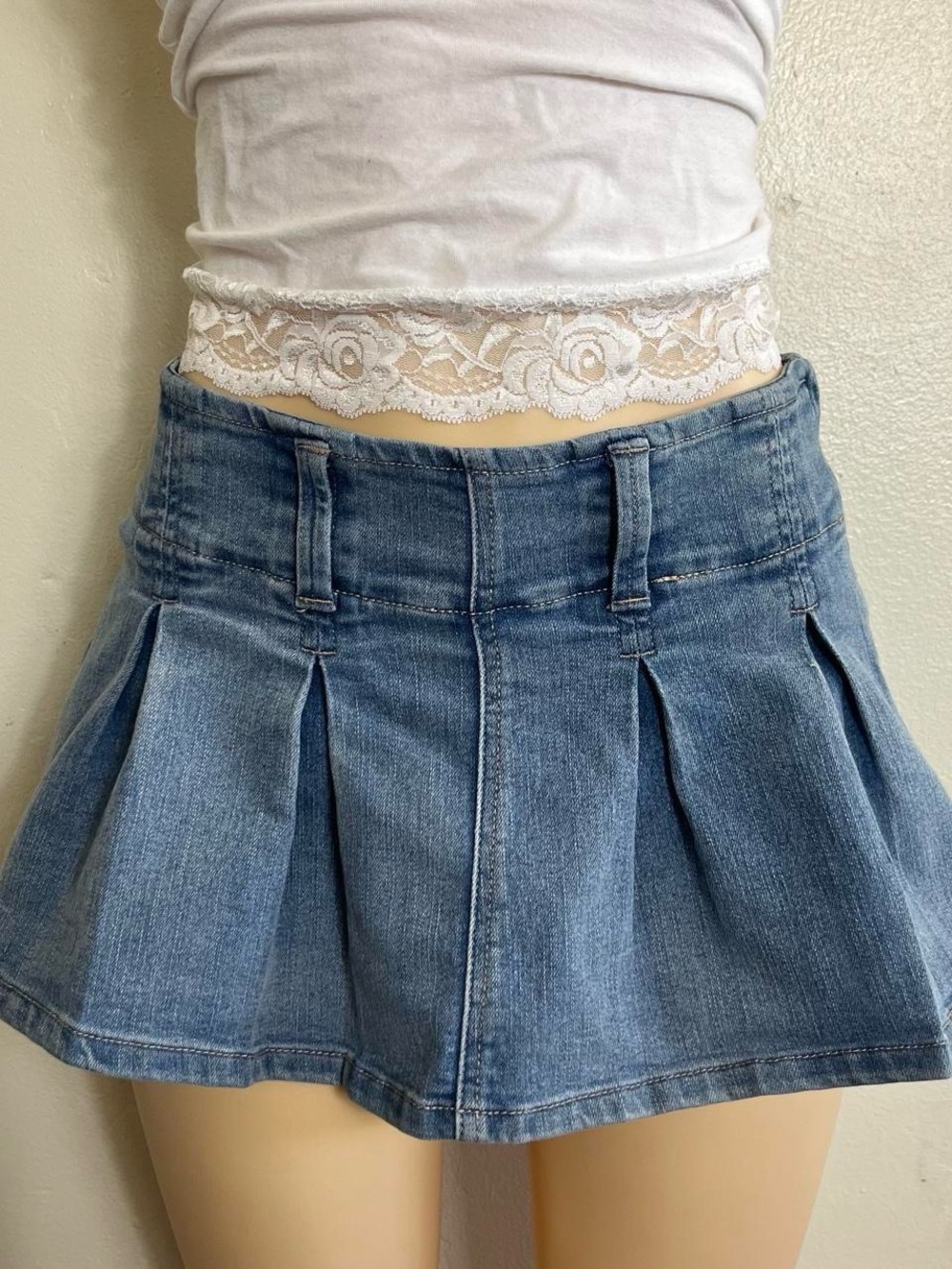 Almost Famous Light Blue Pleated Denim Mini Skirt